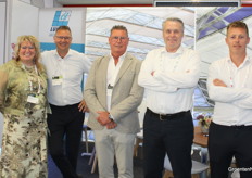 Irmgard Luiten, Ruud den Engelsman, Nico Luiten, Kick Jansen and Joost Gordijn at the booth of Luiten Greenhouses and Saarlucon. Joost is the man for maintenance. 